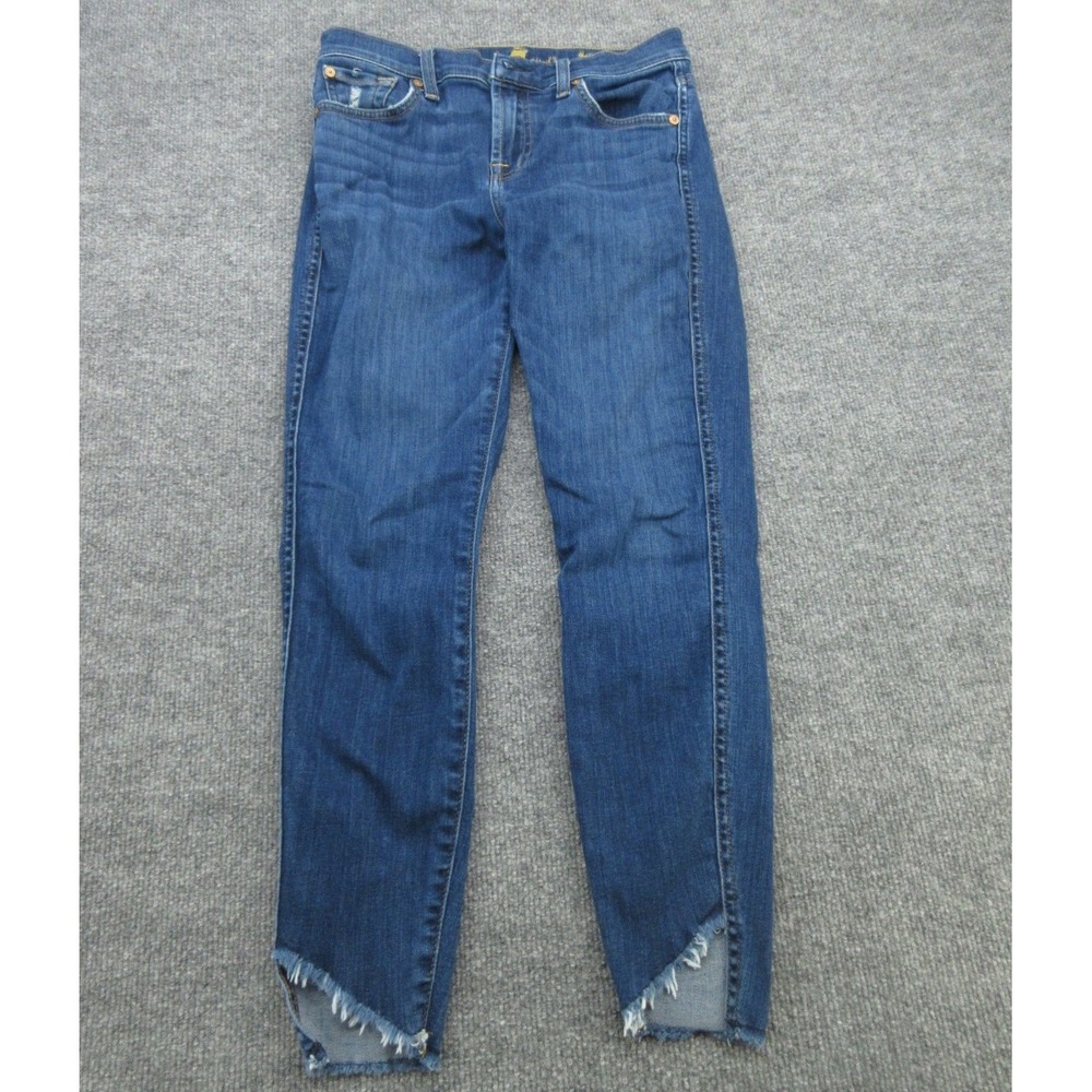 7 For All Mankind Womens Ankle Skinny Fit Blue Raw Step Hem Jeans 26